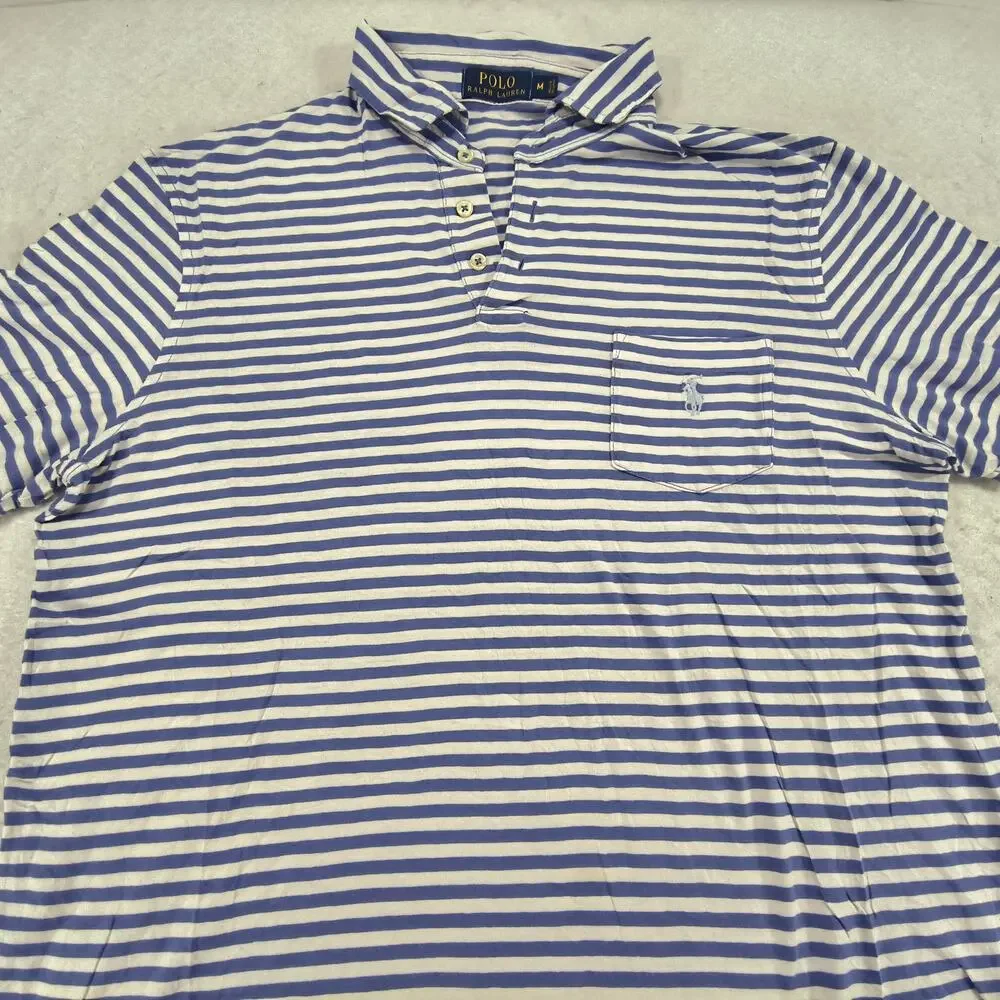 Polo Ralph Lauren Short Sleeve Collared Polo Shirt Mens Size Medium M Blue White